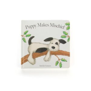 Jellycat Book Puppy Makes Mischief (Bashful Black & Cream Puppy) 19cm