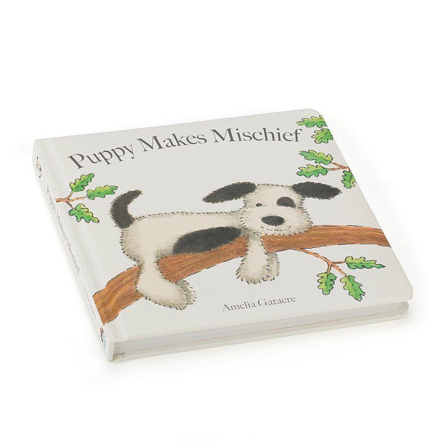 Jellycat Book Puppy Makes Mischief (Bashful Black & Cream Puppy) 19cm - Image 2