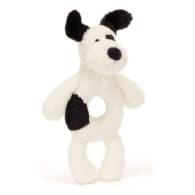 Jellycat Bashful Black & Cream Puppy Ring Rattle